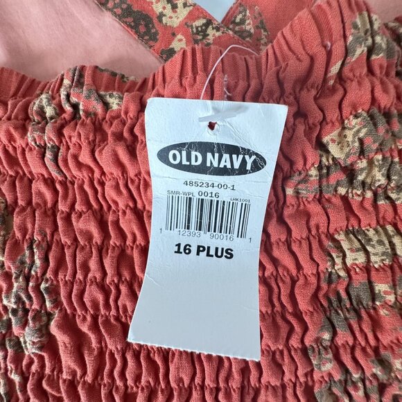 Y2K Old Navy Halter Midi Dress Womens 16 Plus Rust Red Floral Linen Resort NWT‎ - Picture 7 of 15